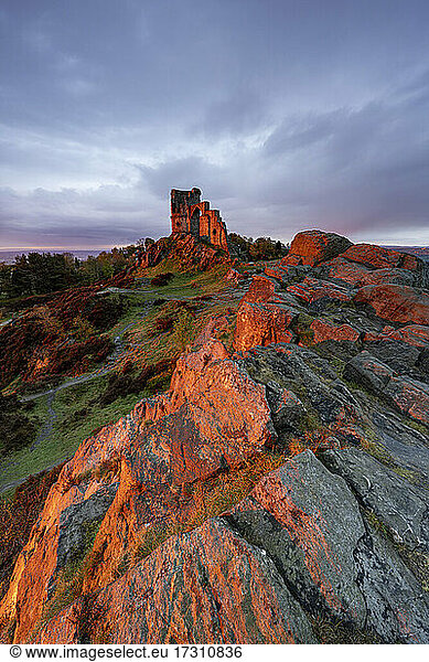 The Folly at Mow Cop with amazing sunset  Mow Cop  Cheshire  England  United Kingdom  Europe