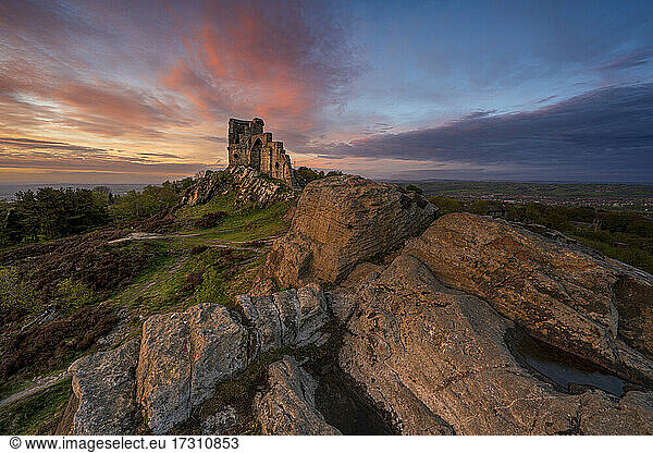 The Folly at Mow Cop with incredible sunset  Mow Cop  Cheshire  England  United Kingdom  Europe