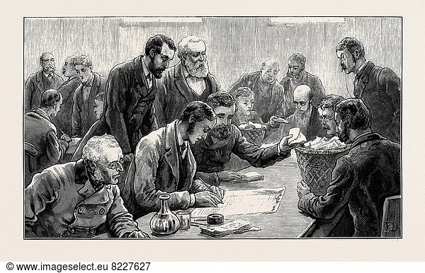 THE GENERAL ELECTION: THE MIDDLESEX ELECTION: TWO MINUTES TO FIVE AT BRENTFORD 1880