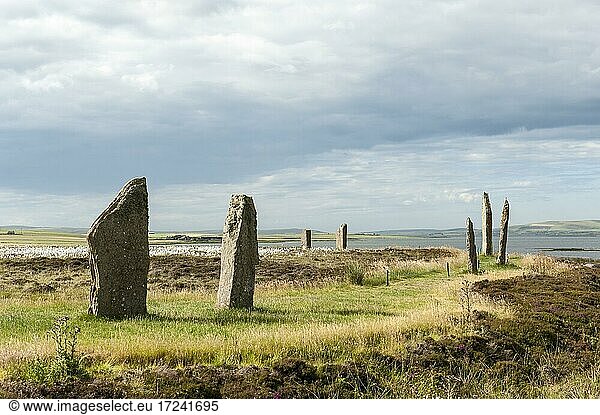 The Heart of Neolithic Orkney  Steinplatten  jungsteinzeitlicher großer Steinkreis  Henge  Ring of Brodgar  Mainland  Orkney Inseln  Schottland  Großbritannien  Europa