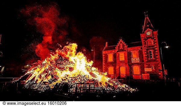 The hogmanay bonfire lit on 31st December each year to celebrate the new year in the Scottish town of Biggar.