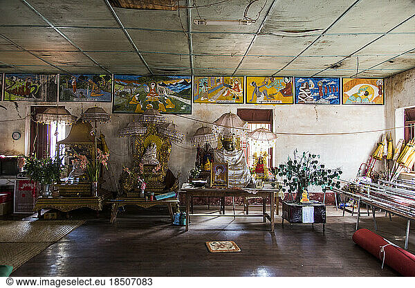 The inside of a monastery in a small village of Myanmar.