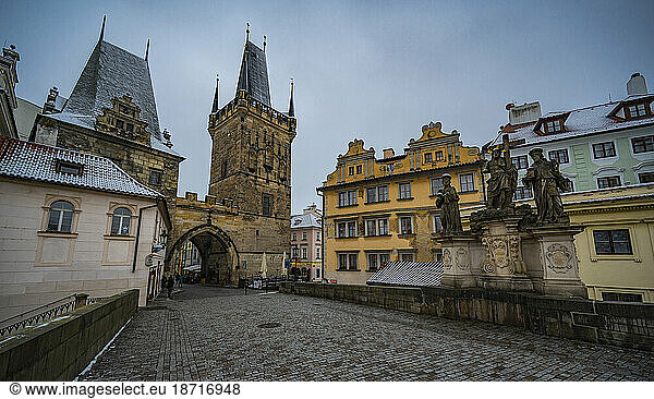 The Karl's bridge in Prague on a cloudy fall day