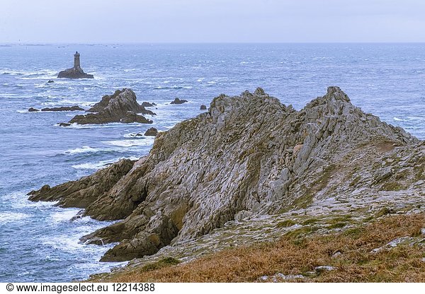 The 'La Vieille' Lighthouse in Raz de Sein  Pointe du Raz  Labelled the Grands Sites of France  Plogoff  Finistère Depatment  Brittany Region  France  Europe.