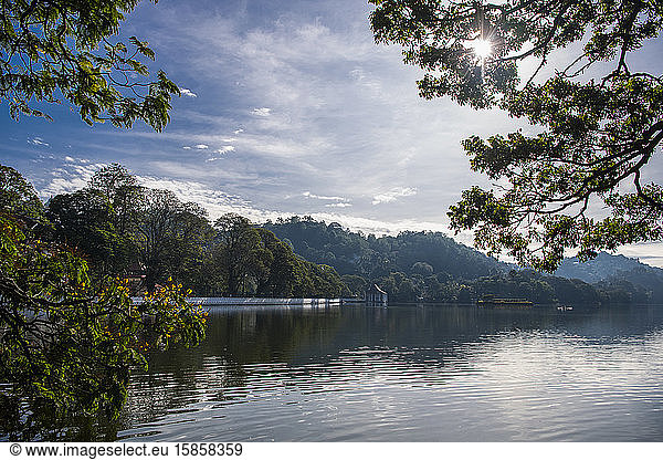 the lake in Kandy with the shrine of the holy tooth relict