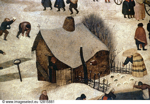 THE LEPERS' HOUSE. Detail from the 'Numbering at Bethlehem' by Peter Bruegel the Elder  1566.