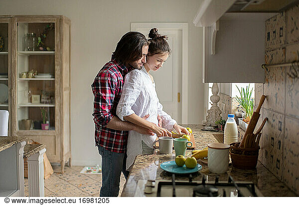 The married couple in the morning at their home