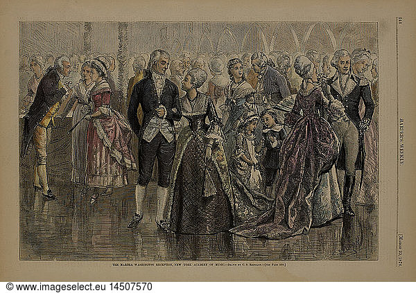 The Martha Washington Reception  New York Academy of Music  Drawn by C.S. Reinhart  Harper's Weekly  March 25  1876