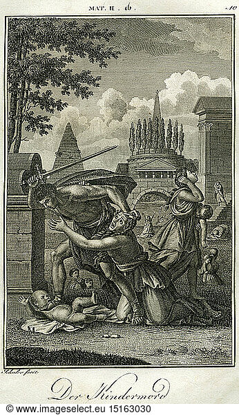 The Massacre of the Innocents  ordered by Herod the Great  copperplate engraving by Carl Schuler  about 1780   from an book of the 18th century religion  Christianity  Jesus Christ  Jesu  Herod the Great  Massacre  boys  small children  copperplate engraving  18th century   people  historic  historical