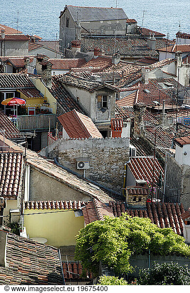The Medieval rooftops of Piran Old Town  Slovenia.