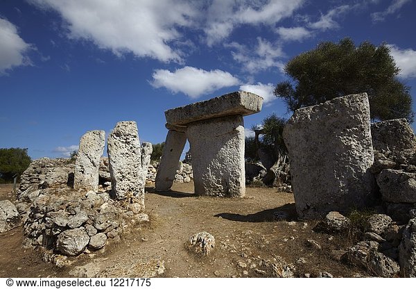 The megalithic monolith stones in the Talatí de Dalt settlement  Minorca  Balearic Islands  Spain.