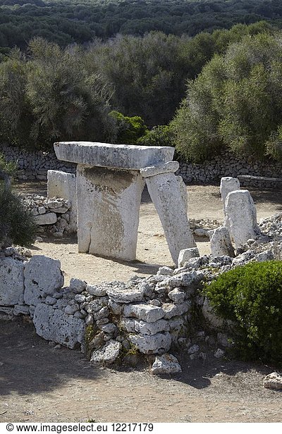 The megalithic monolith stones in the Talatí de Dalt settlement  Minorca  Balearic Islands  Spain.