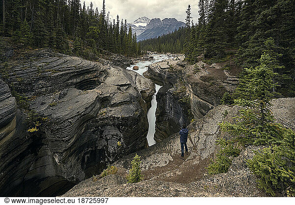 The Mistaya River flows through Mistaya Canyon in Banff National Park  Alberta Canada