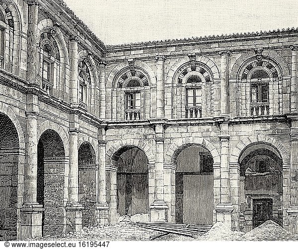 The Monastery of Santa Espina. Castromonte  Valladolid. Castilla y Le?n  Spain. Old XIX century engraved illustration from La Ilustracion Espa?ola y Americana 1894.
