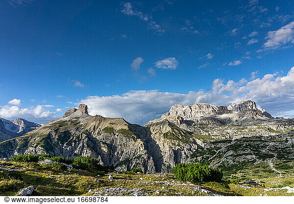The mountain peaks Croda dei Rondoi  right and Torre dei Scarper