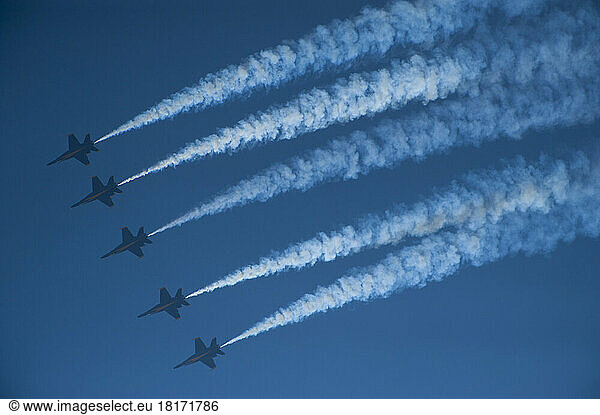 The Navy's Blue Angels take part in an air show in Lincoln  Nebraska  USA; Lincoln  Nebraska  United States of America