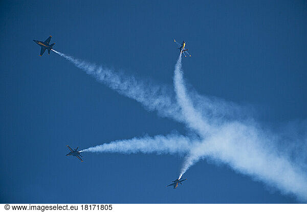 The Navy's Blue Angels take part in an air show in Lincoln  Nebraska  USA; Lincoln  Nebraska  United States of America