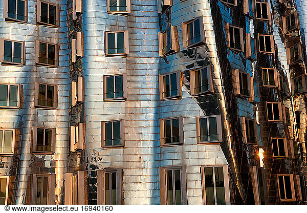 The Neuer Zollhof building by Frank Gehry at the Medienhafen or Media Harbour  Dusseldorf  Germany.