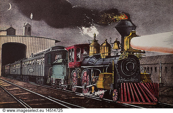 The Night Express: The Start  Lithograph  Currier & Ives  19th Century