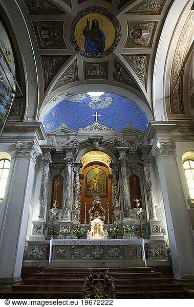 The ornate interior of Saint George Cathedral in Piran  Slovenia.