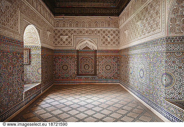 The ornate mosaic interior of the ancient Kasbah in Telouet  Morocco
