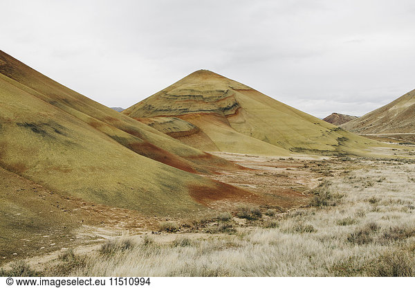 The Painted Hills desert and landscape  coloured layered geological strata in the John Day Fossil Beds National Monument  Oregon