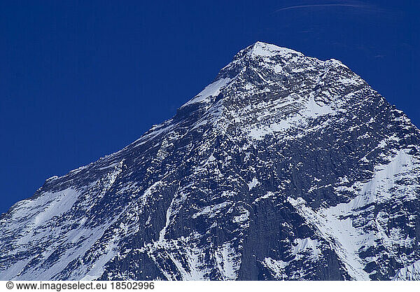 The peak of Mount Everest in the Khumbu Himalaya of Nepal of Nepal