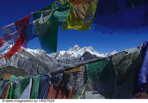 The peak of Mount Everest in the Khumbu Himalaya of Nepal of Nepal