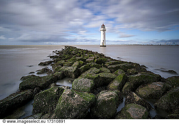 The Perch Rock Lighthouse with a long exposure  New Brighton  Cheshire  England  United Kingdom  Europe
