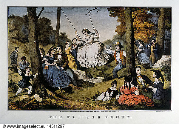 The Picnic Party  Currier & Ives  Lithograph  1856