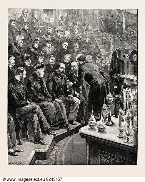 THE PRINCE OF WALES AND THE DUKE OF YORK AT THE ROYAL INSTITUTION: PROFESSOR DEWAR LECTURING ON LIQUID AIR  UK  1893 engraving