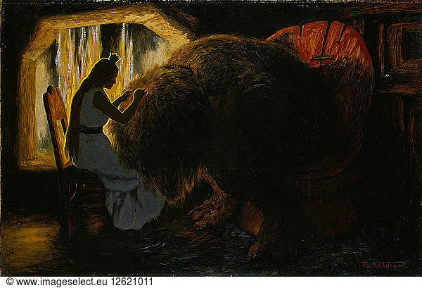 The Princess picking Lice from the Troll. Artist: Kittelsen  Theodor (1857-1914)