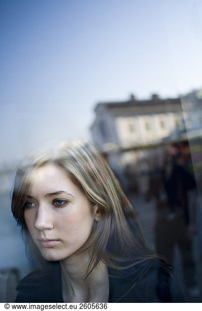 The reflection of a teenage girl Stockholm Sweden