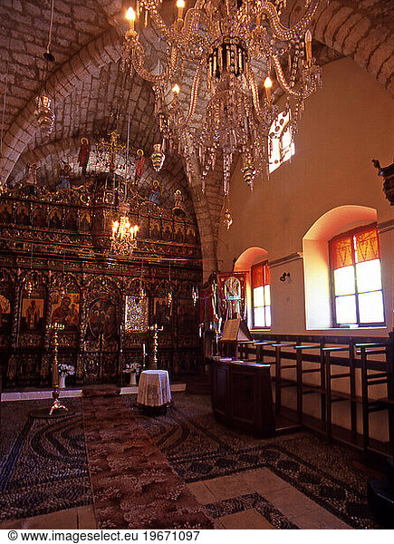 The rich  ornate interior of Archangel Michail Church in Megalo Chorio  Tilos  Greece