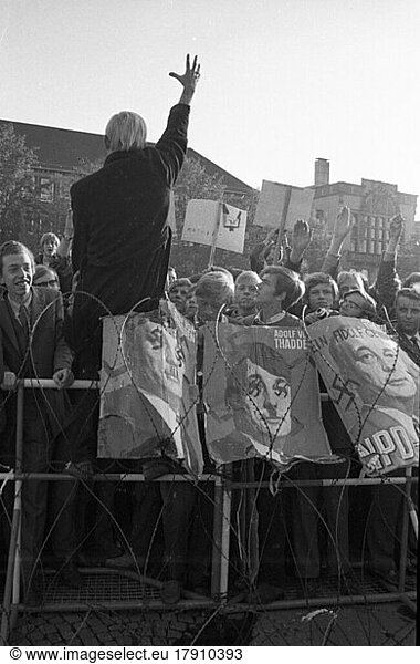 The right-wing radical NPD's campaign for the federal election met with protests from democratic organisations almost everywhere  here in Münster in 1969  the counter-demonstrators were subjected to police water hoses and also had to fight off smoke bombs  Germany  Europe