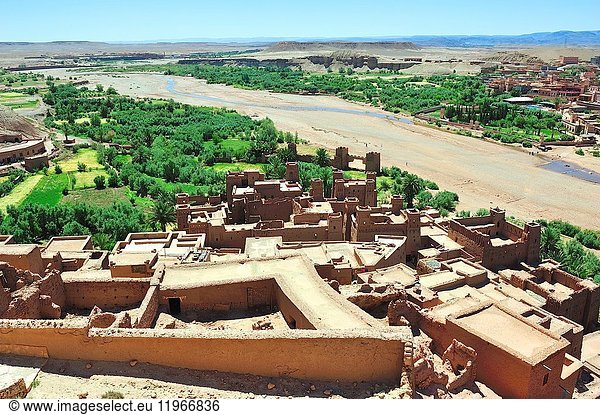 The river Ounila. Aït Benhaddou Ksar. World Heritage. Ouarzazate province,  Morocco