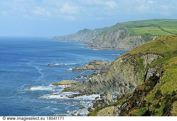 The rocky coast of North Devon along the Bristol Channel at Bull Point near Mortehoe  Devon  England  United Kingdom  Europe
