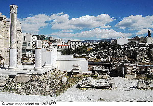 The Roman Agora by the Hadrian Library in the Plaka district  Athens  Greece