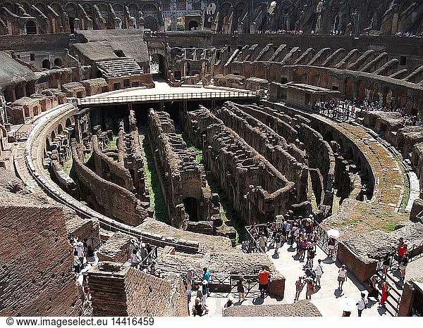 The Roman Collosseum (also known as the Flavian Amphitheatre) an elliptical amphitheatre in the centre of Rome Italy. Considered one of the greatest works of Roman architecture and engineering. Built from concrete and stone with construction starting under the emperor Vespasian in 70 AD finished in 80 AD under Titus. The amphitheatre also underwent modifications during the reign of Domitian. Named for its association with the Flavius family name of which these 3 emperors belonged. The Collosseum seated 50 000 spectators to view gladiatorial contests and performances. It was later repurposed for many other uses. One of the outstanding physical representations of Imperial Rome.