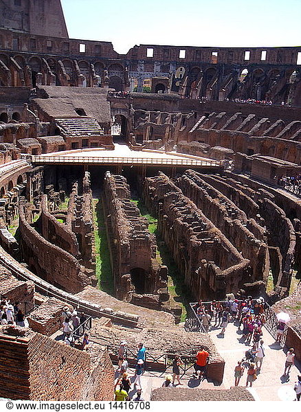 The Roman Collosseum (also known as the Flavian Amphitheatre) an elliptical amphitheatre in the centre of Rome Italy. Considered one of the greatest works of Roman architecture and engineering. Built from concrete and stone with construction starting under the emperor Vespasian in 70 AD finished in 80 AD under Titus. The amphitheatre also underwent modifications during the reign of Domitian. Named for its association with the Flavius family name of which these 3 emperors belonged. The Collosseum seated 50 000 spectators to view gladiatorial contests and performances. It was later repurposed for many other uses. One of the outstanding physical representations of Imperial Rome.