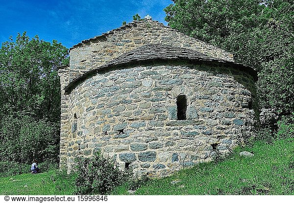 The Romanesque church of Saint Martin de Envalls  in the French Pyrenees. Angoustrine-Villeneuve-des-Escaldes town  Pyr?n?es-Orientales department  France