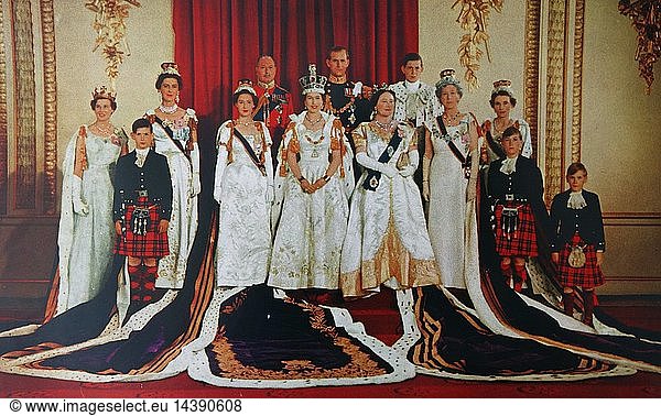 The Royal Family photographed at Buckingham Palace after the Coronation of Queen Elizabeth