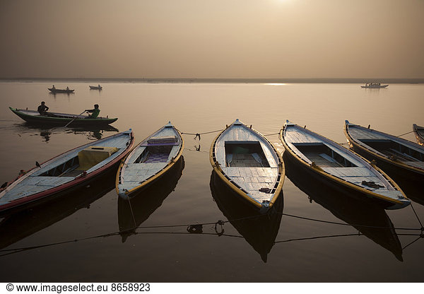 The sacred Ganges River at dawn  in Varanasi  India