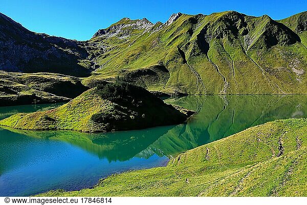 The Schrecksee is a small high-mountain lake with an impressive panorama. Hinterstein  Allgäu Alps  Bavaria  Germany  Europe