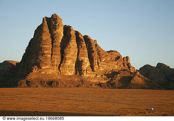 The Seven Pillars of Wisdom rock formation  Wadi Rum  Jordan.
