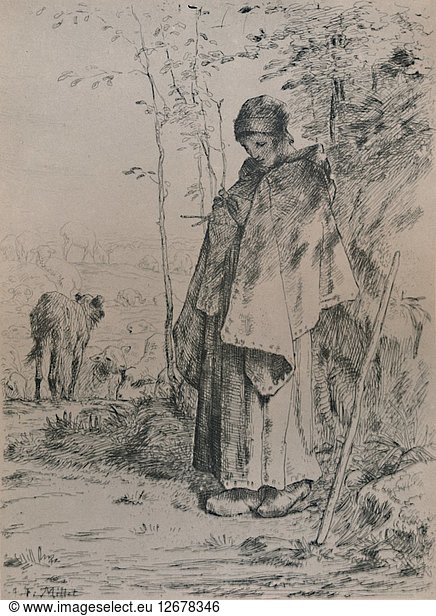 The Shepherdess  1862  (1946). Artist: Jean Francois Millet.