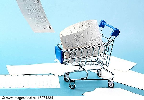 The shopping cart and a lot of paper