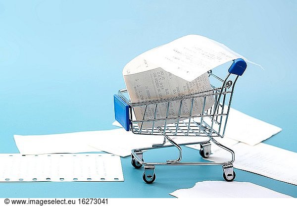The shopping cart and a lot of paper
