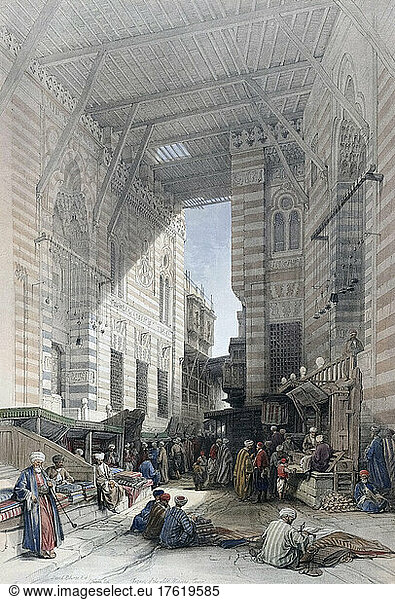 The Silk-Mercer's Bazaar or El-Ghatreshyeh  Cairo. After a work by Scottish artist David Roberts  1796-1864 and Belgian lithographer Louis Haghe  1806-1885. From volume 6 of The Holy Land  Syria  Idumea  Arabia  Egypt  and Nubia. The six volumes were published between 1842 and 1849.
