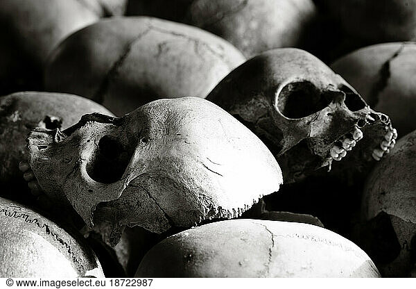The skulls of genocide victims at Rwanda's Ntarama Church.